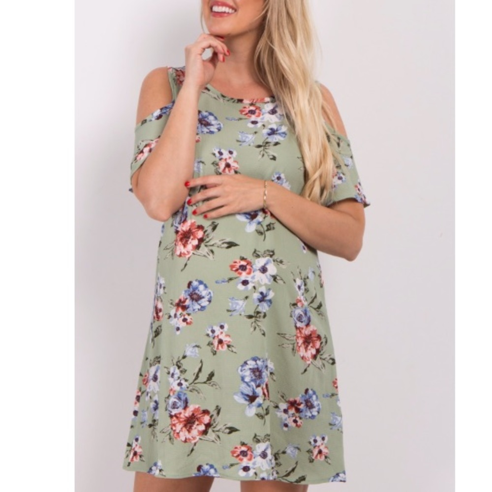 Floral Cold Shoulder Maternity Dress